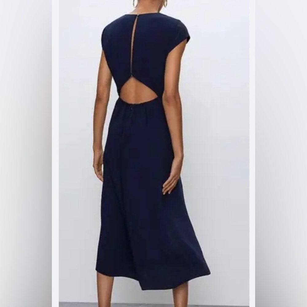 Reformation Navy Cutout Back Midi Dress